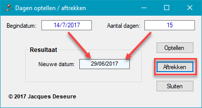 Aantal dagen aftrekken - voorbeeld. Aantal dagen aftrekken - voorbeeld.