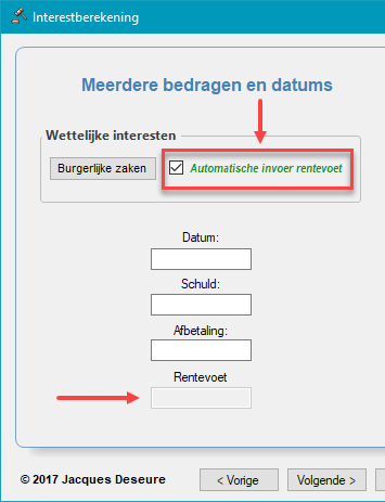 Selectievakje Automatische invoer rentevoet.