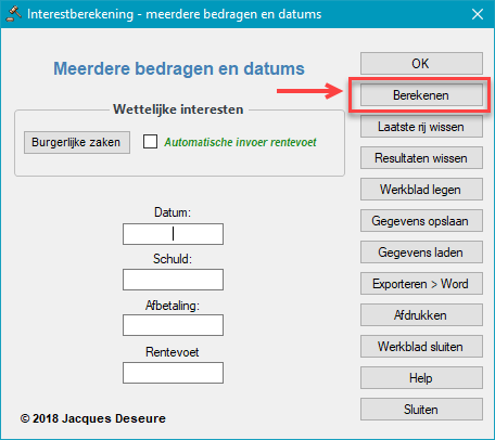 Knop Berekenen - meerdere bedragen en datums