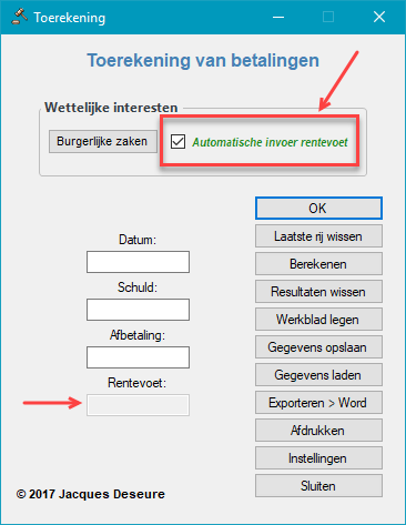 Selectievakje Automatische invoer rentevoet.